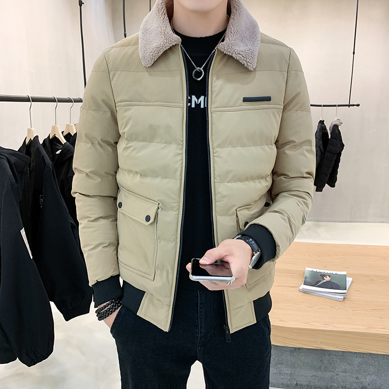 

Thick Cotton-padded Jacket Men Clothing Turn-down Fur Collar Coat Men's Bomber Jackets Business and Casual 3 Color Size 4xl, Khaki