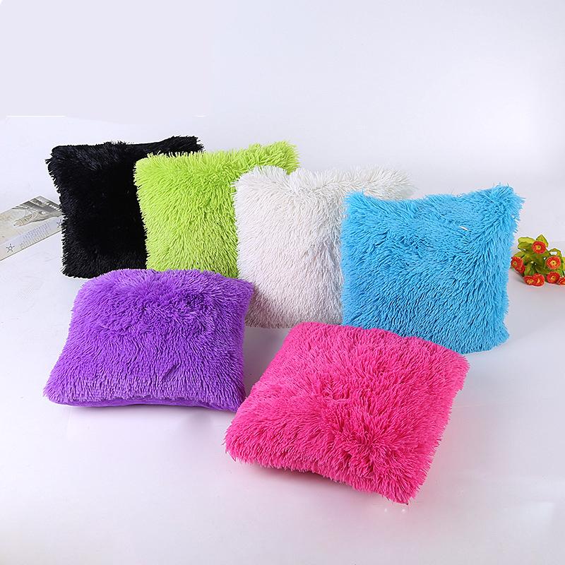 

New Solid Soft Fur Plush Decorative Cushion Cover For Home Pillowcases Sofa Bed Pillows Case Room Pillow Car Decoration Seat, Blue