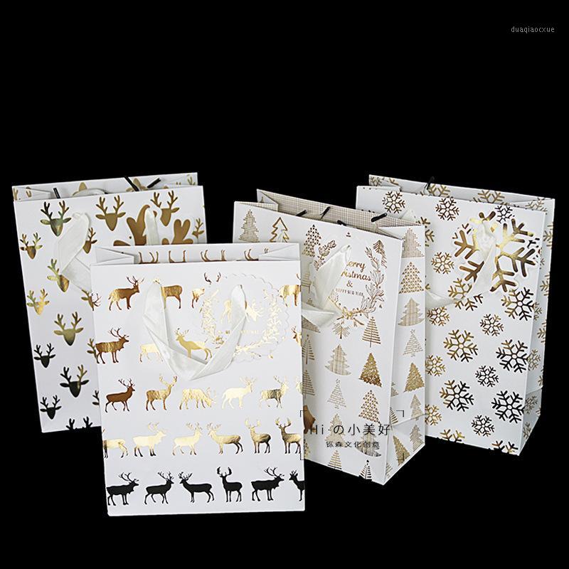 

10pcs a Set Snowflake Elk Hot Stamping Gift Bag High-end Gift Handmade Paper Bag Candy Party Bag-7Y1