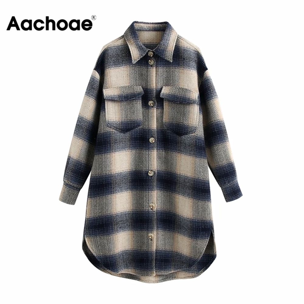 

Aachoae Women Plaid Oversized Wool Batwing Sleeve Casual Long Coat Female Side Split Vintage Ladies Tops Outerwear Manteau, Tan;black