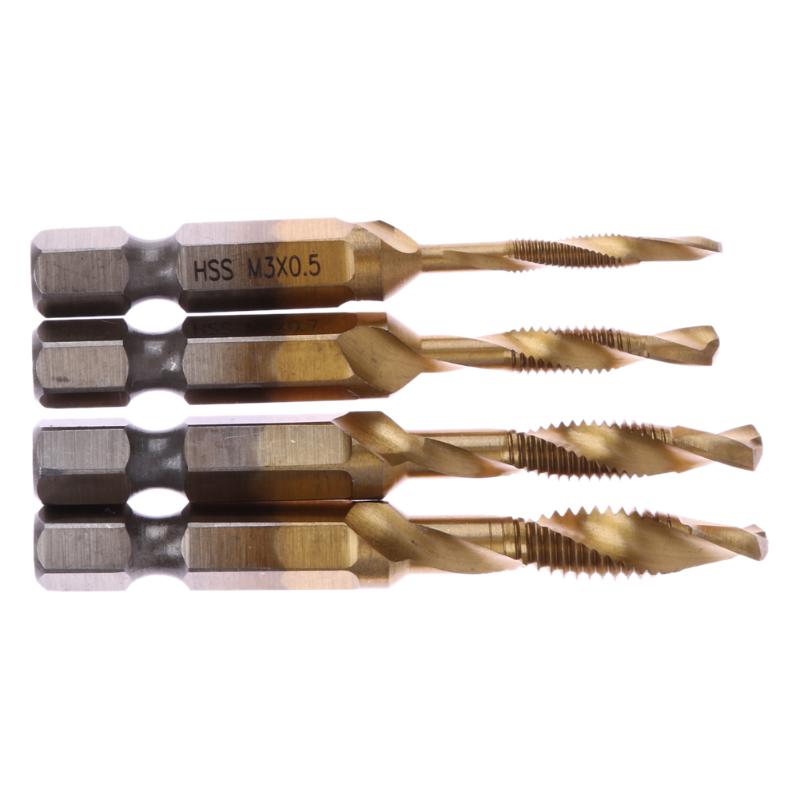 

4pcs Spiral Pointed Taps HSS Tapping Thread Forming 1/4 Inch Hex Tap Drill Bits Metric Spiral Fluted Machine Screw Tap Kit M3-M6