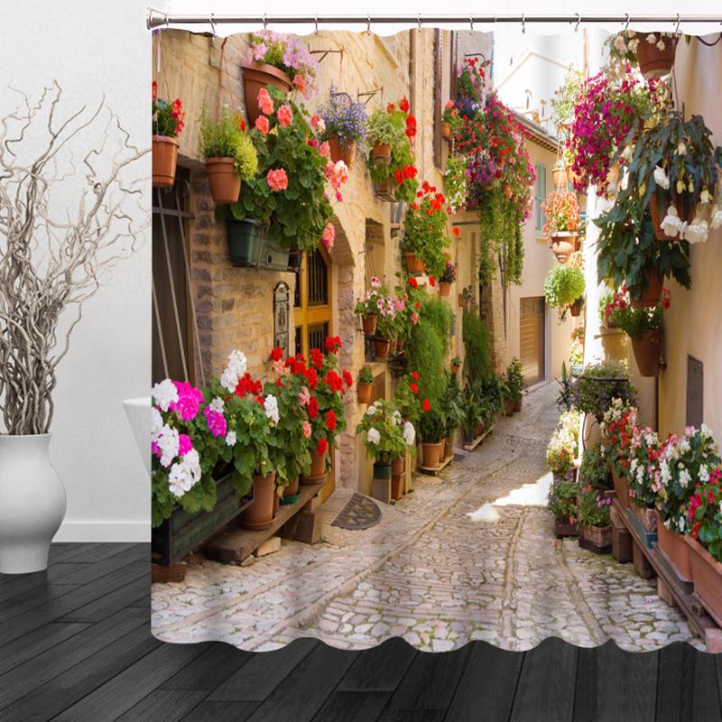 

DIY Printed Shower Curtains 3D Colorful Street Alley Pattern Waterproof Bathroom Curtain Thickened Fabrics Bath Curtains