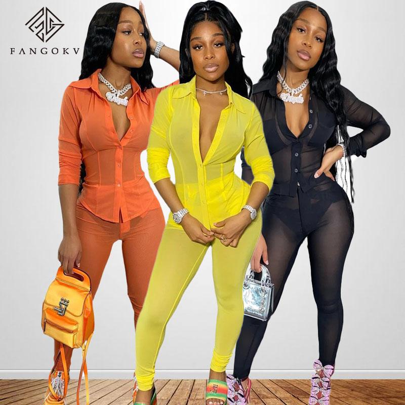 

Women's Two Piece Pants High Quality Assured Factory 2 Plus Size Womens Club Outfits Net Yarn Perspective Solid Women Workout Sets Fall, White