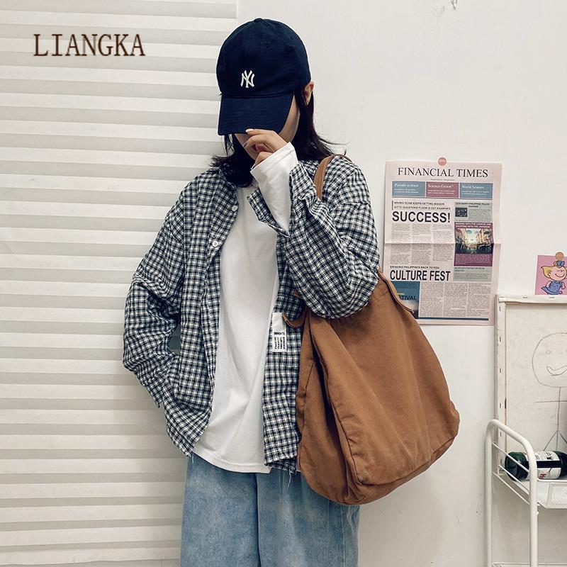 

2021 New Teenager Korean Casual Canvas Shoulder Bags Female Student High Capacity Reusable Cotton Harajuku Style Handbag, Black