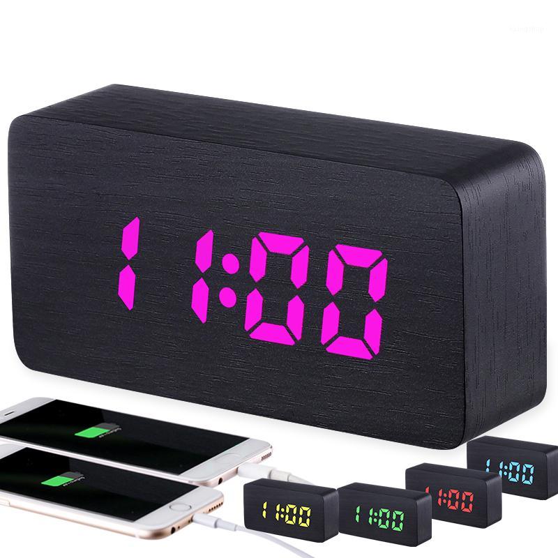 

NEW LED Wooden Alarm Clock Multicolor Multifunction charge your phone Snooze Function Sounds Control Desktop Digital Table Clock1