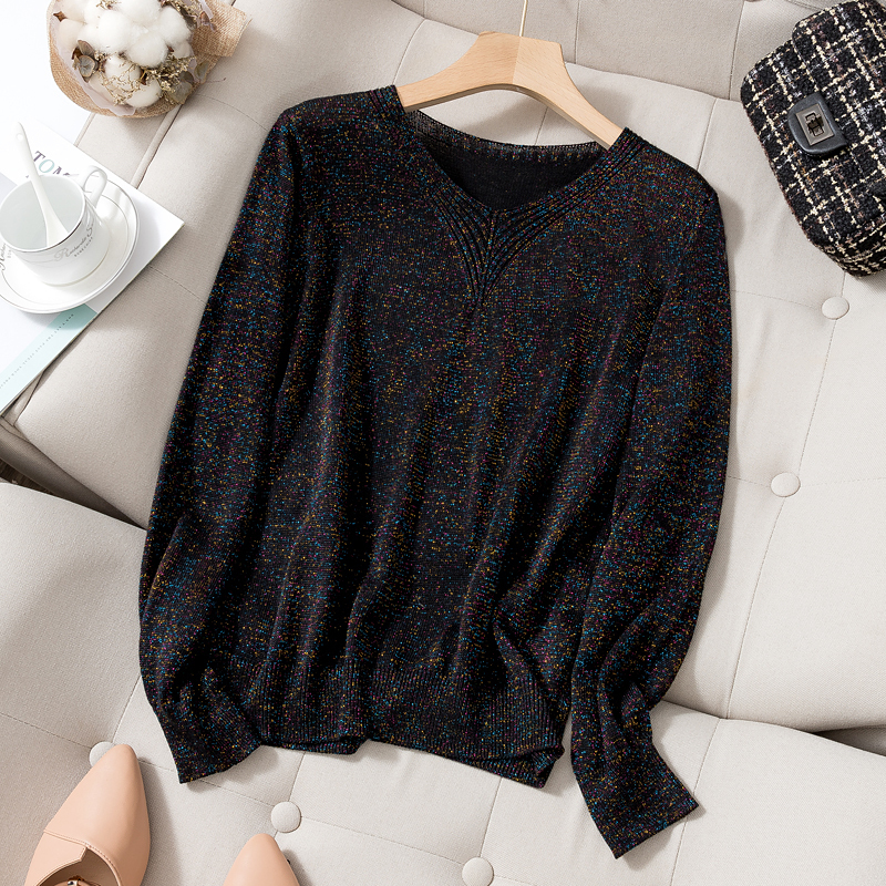 

BYGOUBY Solid Long Sleeve Women T Shirt Lurex Shine Sexy Knit Basic T-shirt Spring Summer Elegant Ladies Top Tee Shirts 201125, Grey