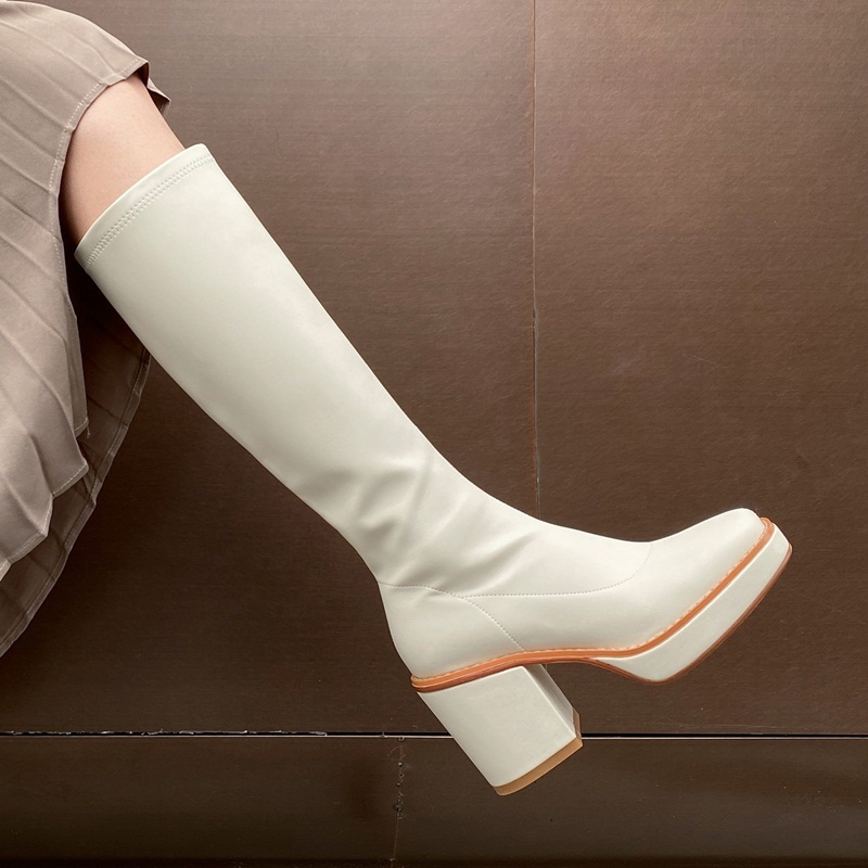

2021 Fashion Hot Knee Boots Sexy Woman Heels Party Big 34-43 Q71h, Beige