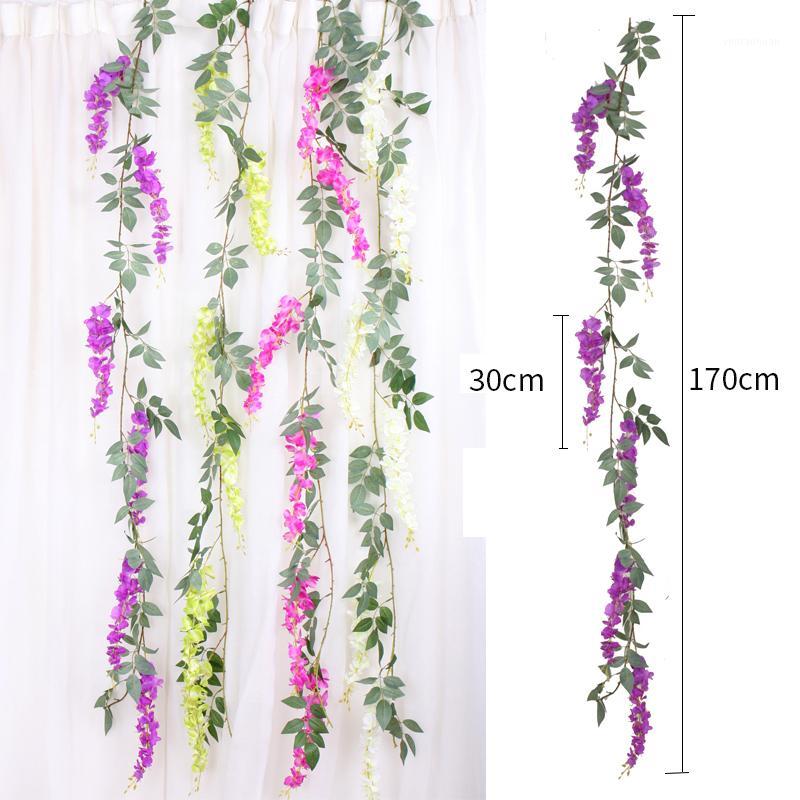 

170cm Artificial liana Silk Wisteria Flowers Vines Rattan Bride flower Wall Hanging Garland Arch Home Wedding Garden Decorations1, White