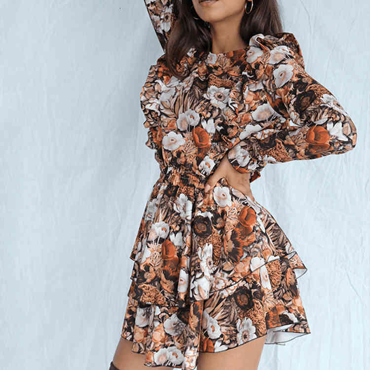 

Autumn Long Sleeve Floral O-neck Women Bohemian Beach Casual Dresses Slim Waist A-line Elegant Ladies Holiday Dress Clothes, Black;gray