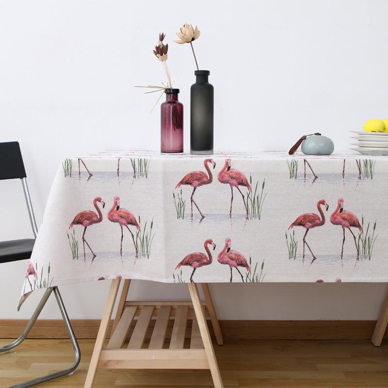 

Nordic Fashion Tablecloth Tropical Animal Red Flamingo Printing Linen Cotton Rectangle Table cloth for Christmas Banquet Decor, Same as image