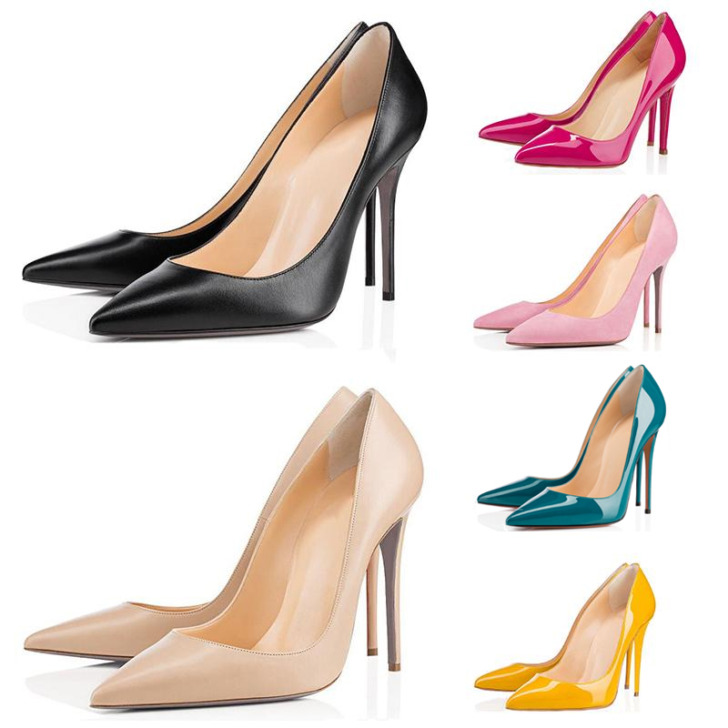 

2021 red bottom fashion high heels for women party wedding triple black nude yellow pink glitter spikes Pointed peep Toes Pumps Dress shoes