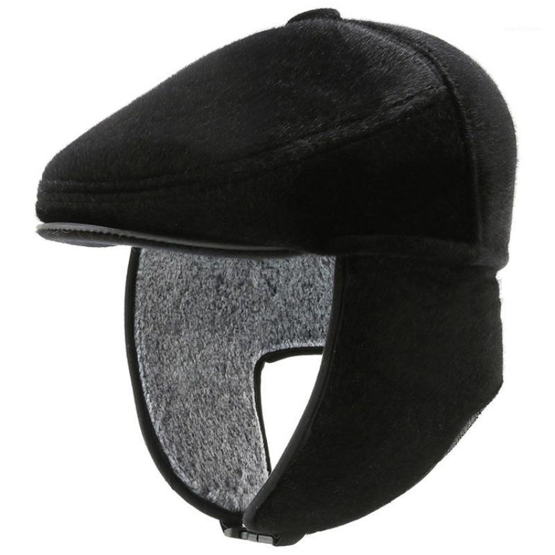 

HT3352 Beret Cap Thick Warm Autumn Winter Hats with Ear Flaps Men Newsboy Flat Cap Male Octagonal Beret Hat Men Berets1, Black