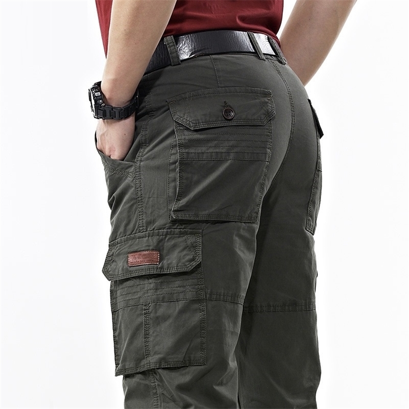

ICPANS Military Army Cargo Men Cotton Baggy Denim Man Multi-pockets Casual Pants Trousers Overalls 201113, A9988 khaki