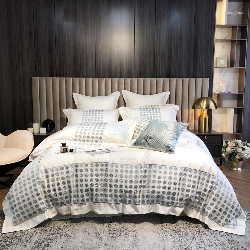 

Luxury Royal Chic Embroidery Duvet Cover set Vintage Bohemian Ultra Soft 1200TC Cotton 4/7Pcs Bedding Set Bedlinen Pillowcases1, Color 1