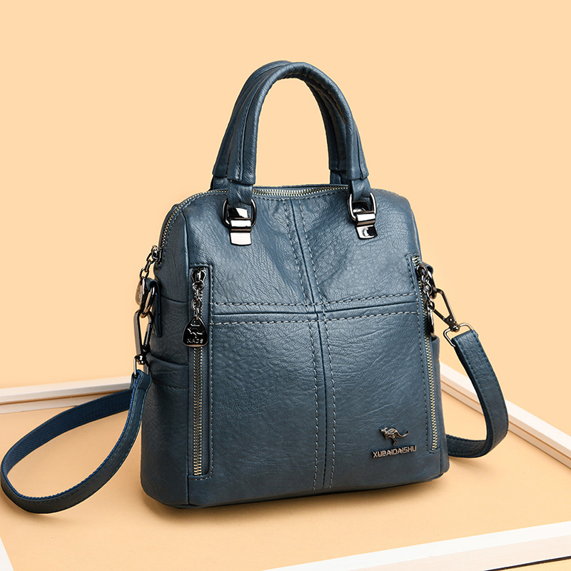 

Wholesale factory ladies shoulder bags retro solid color leather handbag elegant atmosphere splicing fashion crossbody bag large multifunctional women backpack