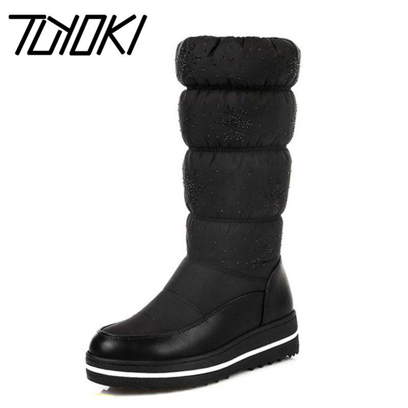 

Tuyoki Size 35-44 Ladies Wedges Mid Calf Winter Boots Women Thick Platform Slip On Shoes Women Thick Fur Warm Snow Botas, Black
