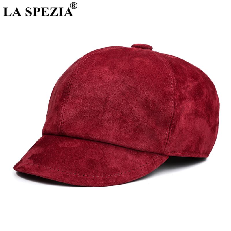 

LA SPEZIA Winter Hats for Women Octagonal Cap Real Sheepskin Solid Red Black Purple Brown Vintage Ladies Painer Hat Brand Berets