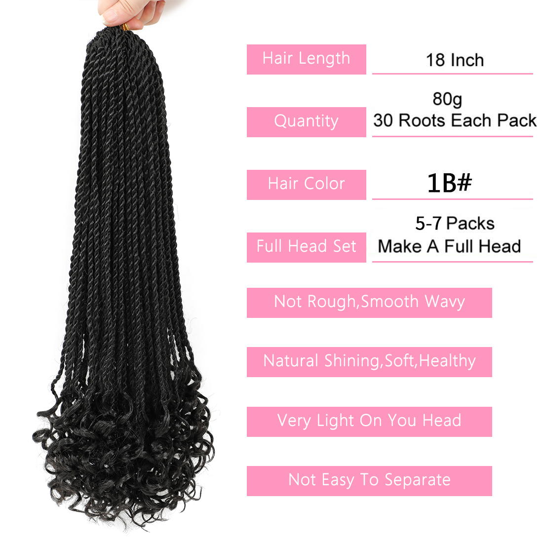 Costume Accessories Senegalese Twist Crochet Hair with Curly Ends Senegal Twist Braiding Hair 18 Inches Pre- Twist Synthetic Braids Extensio-image-749077537