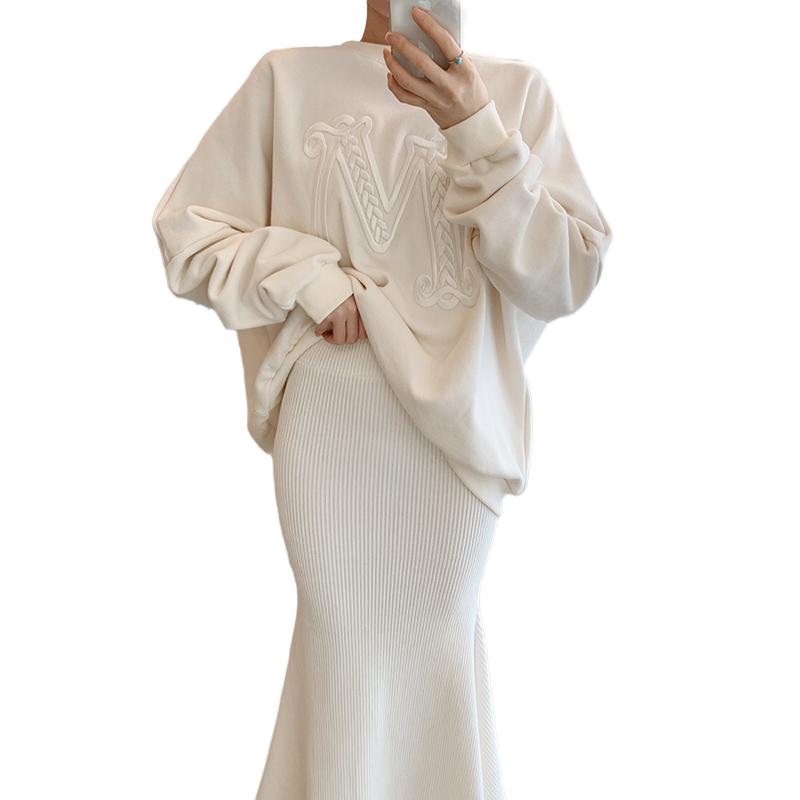 

2020 Autumn Winter Emroidery Sweatshirt Women Batwing Sleeve Pullover Top Female White Elegant Fleece Hoodies Sudaderas SA002S50, White standard