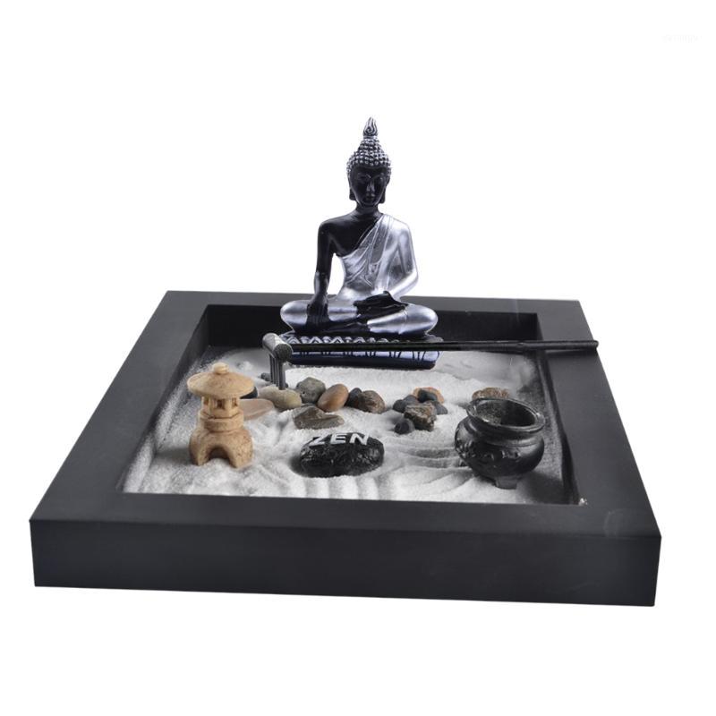 

Zen Garden Sand Tray Mini Tower Stone Pebbles Rake Set Home Room Ornament1