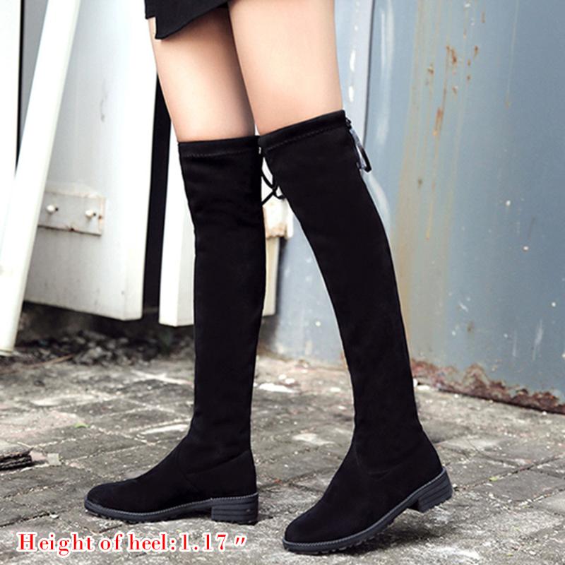 

Size 35-41 Winter Over The Knee Boots Women Stretch Fabric Thigh High Shoes Long Bota Feminina zapatos de mujer, Black 3cm