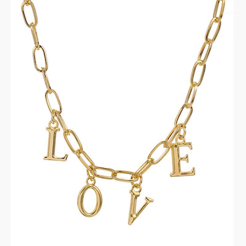 

ZHINI New Design Korean LOVE Pendant Necklaces for Women Punk Golden Choker Necklace Wedding Fashion Jewelry 2020 collares1
