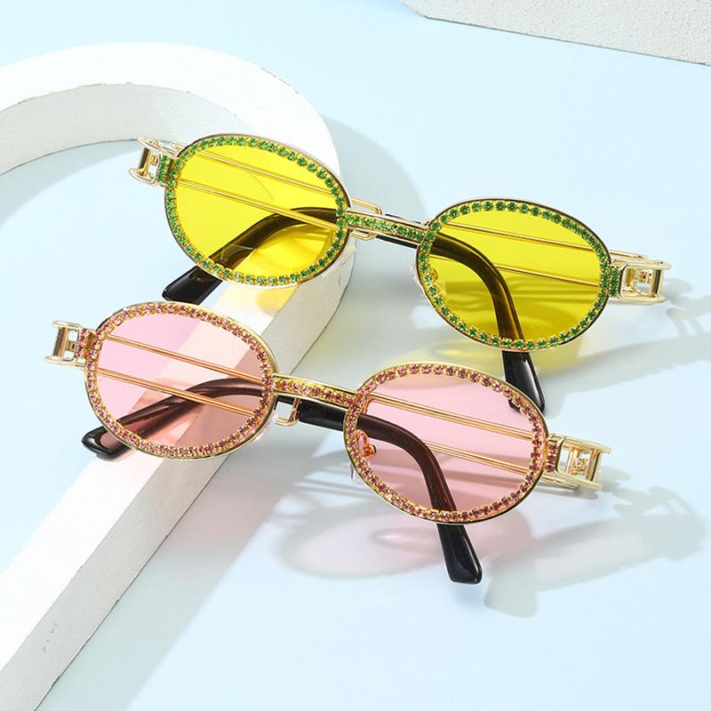 

Sunglasses Vintage Designer Round Gothic Steampunk Women Men Diamond Small Shades Travel Fashion Punk Sun Glasses