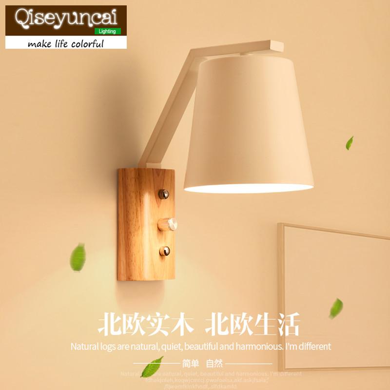 

Qiseyuncai 2020 new Nordic living room wooden wall lamp creative TV wall bedroom den mirror cabinet macarons bedside lamp