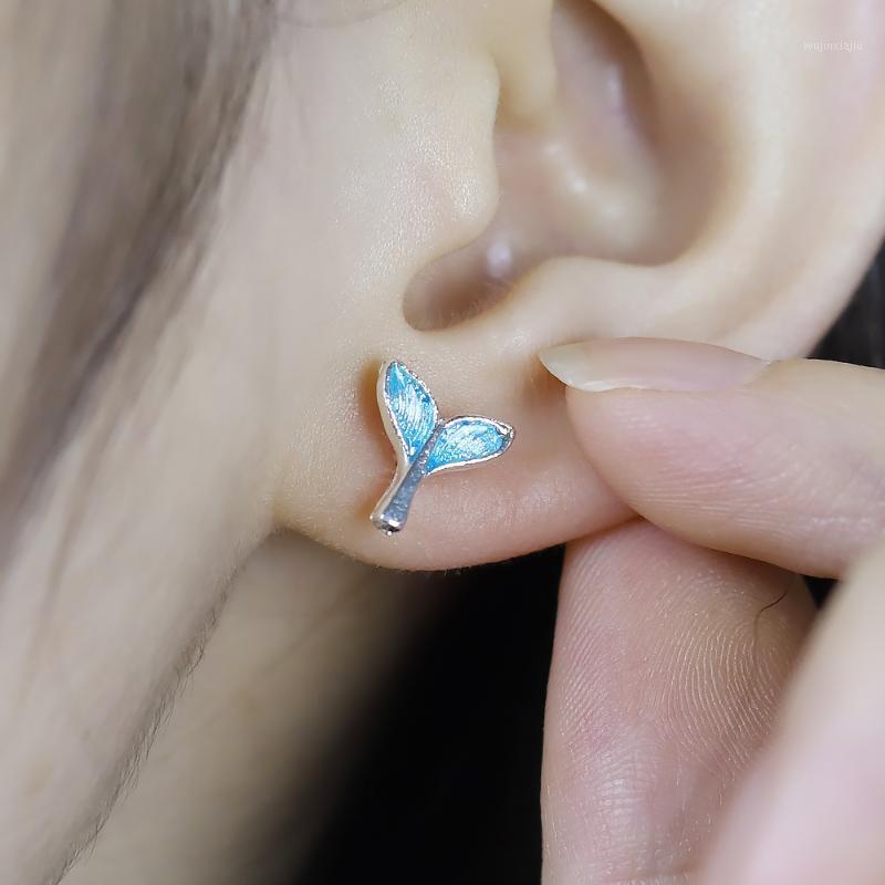 

Stud Korean Female Earrings Japanese Style Simple Dreamy Blue Mermaid Tail Cute Mini Student Girlfriends Jewelry Pair