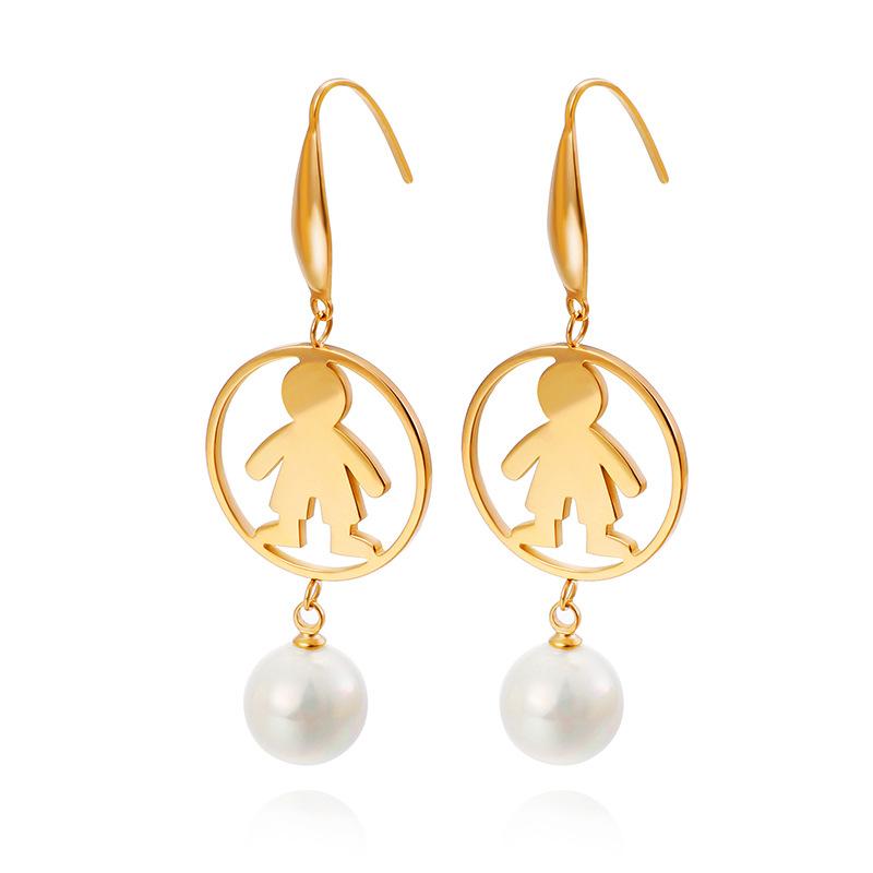 

Korean version of simple personality pearl wild round little boy earrings