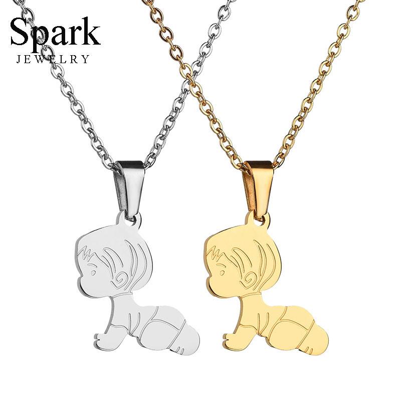 

Pendant Necklaces SPARK 2021 Arrival Gold Color Cute Baby Boy Necklace Stainless Steel Simple Birthday Gift