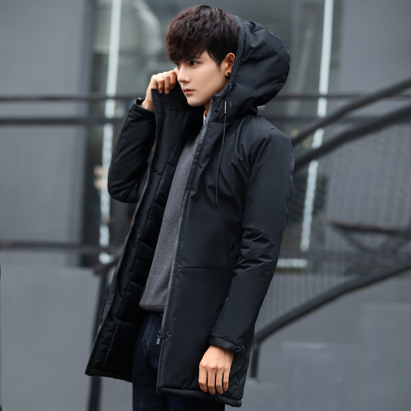 

2020 Brand Winter Men's Jackets Thick Cotton Long Overcoat for Male Hat Cotton Jacket Outer Wear Clothing Garment, Black