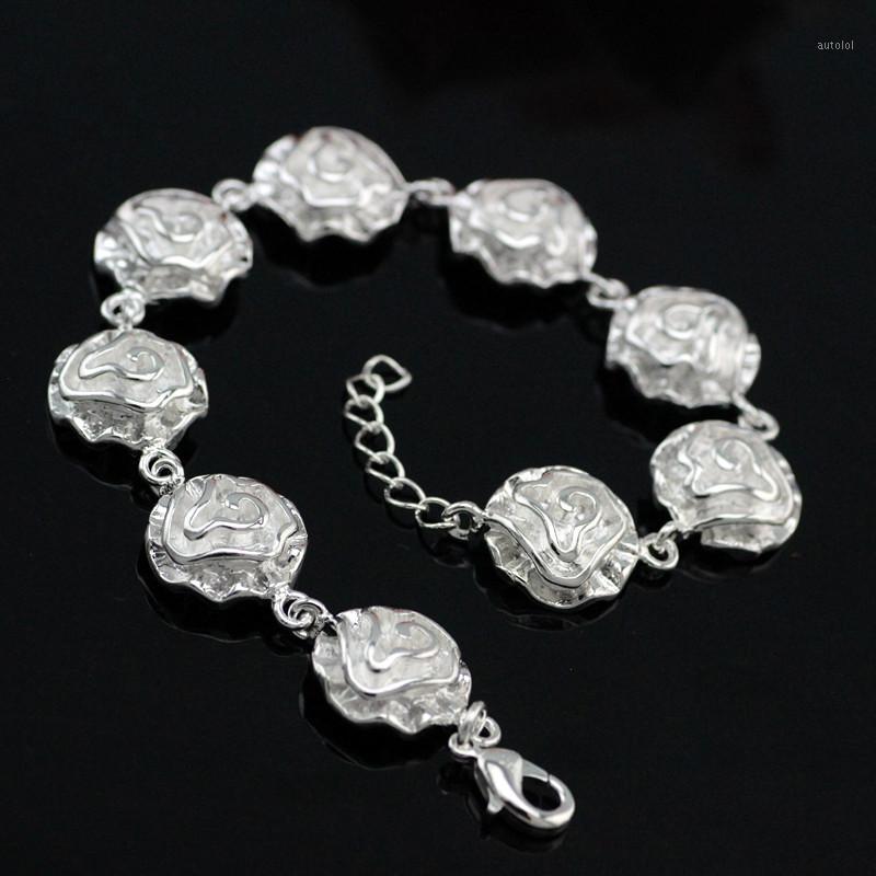 

Fashion New Silver Bracelet Domineering Fashion Women's Rose Hand Jewelry Chain1