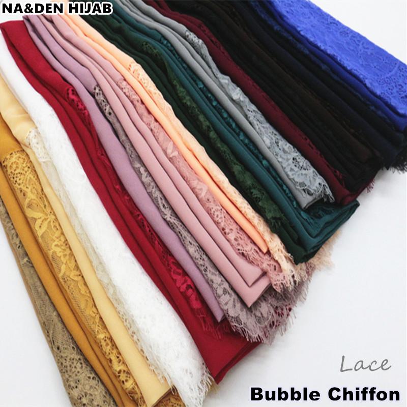 

100pcs packing Luxury Chiffon Lace plain hijab scarf muslim women scarves