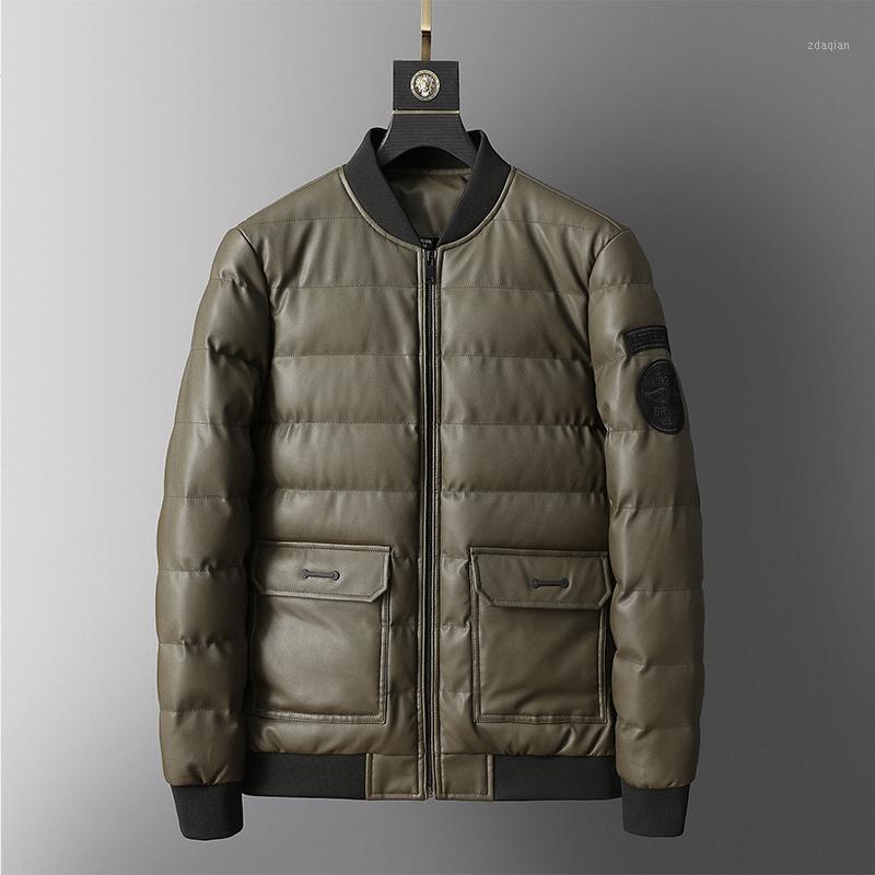 

Winter New PU Leather Parkas Men's Large Size Slim Warm Jacket Men's High Quality Cotton Liner Padded Parkas Jacket1, Black