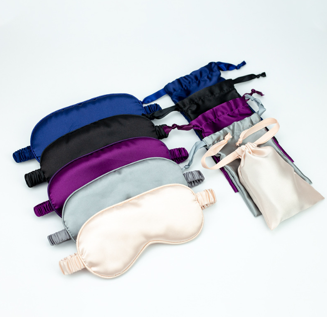 

Spot simulation silk eye mask drawstring pocket bag wedding celebration hand gift set mulberry silk sleep shading eye mask