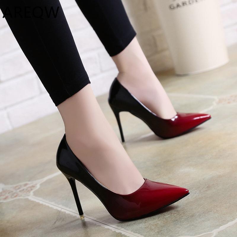 

2021 Thin High Heels Shoes Woman Wedding Party Shoes Ladies Pumps Patent Leather Dress Zapatos Mujer1, Red