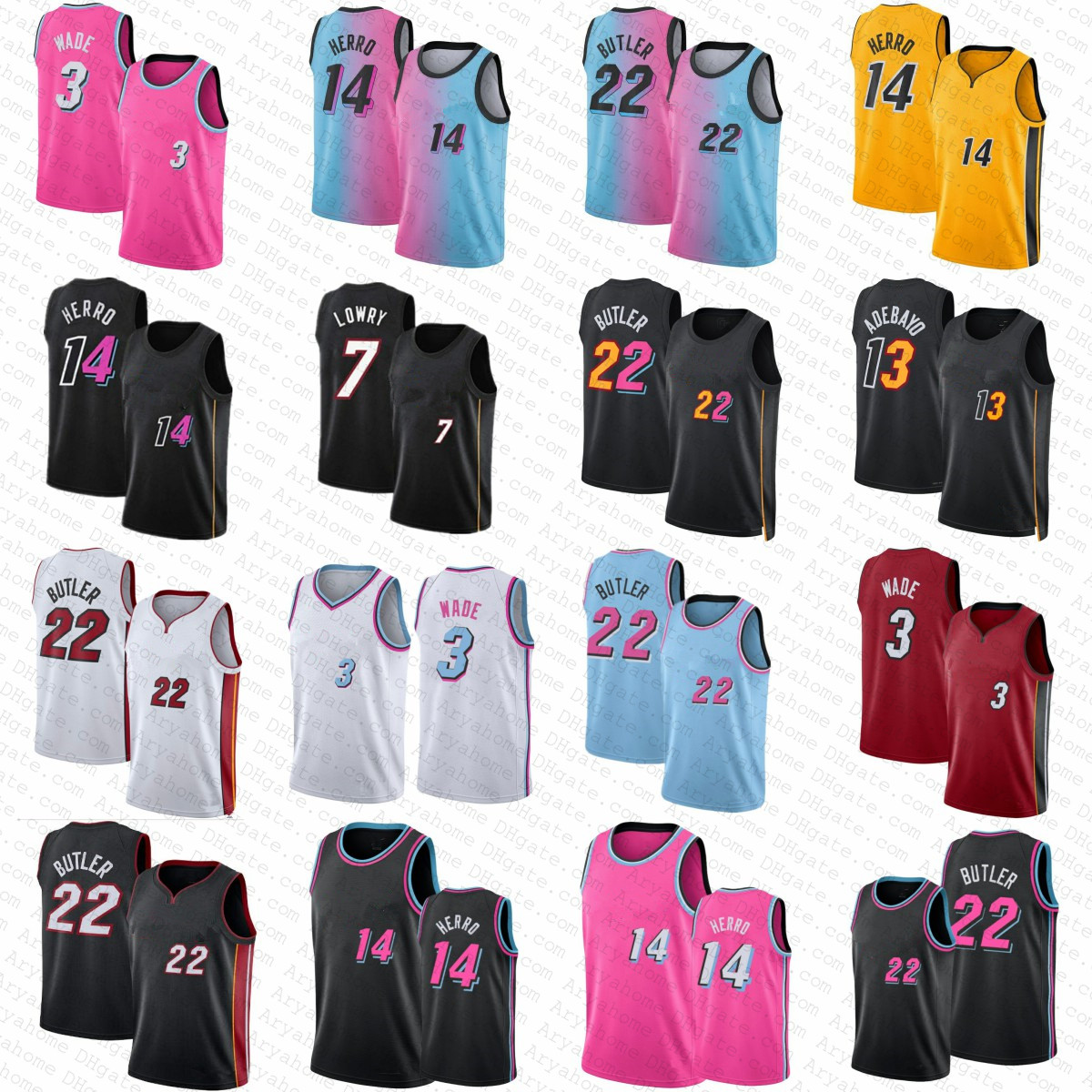 

Tyler 14 Herro Kyle 7 Lowry Jimmy 22 Butler Basketball Jersey Mens Miamis Dwyane 3 Wade Heats Bam 13 Adebayo 75th City Pink Blue Red Shirt Jerseys, Shown