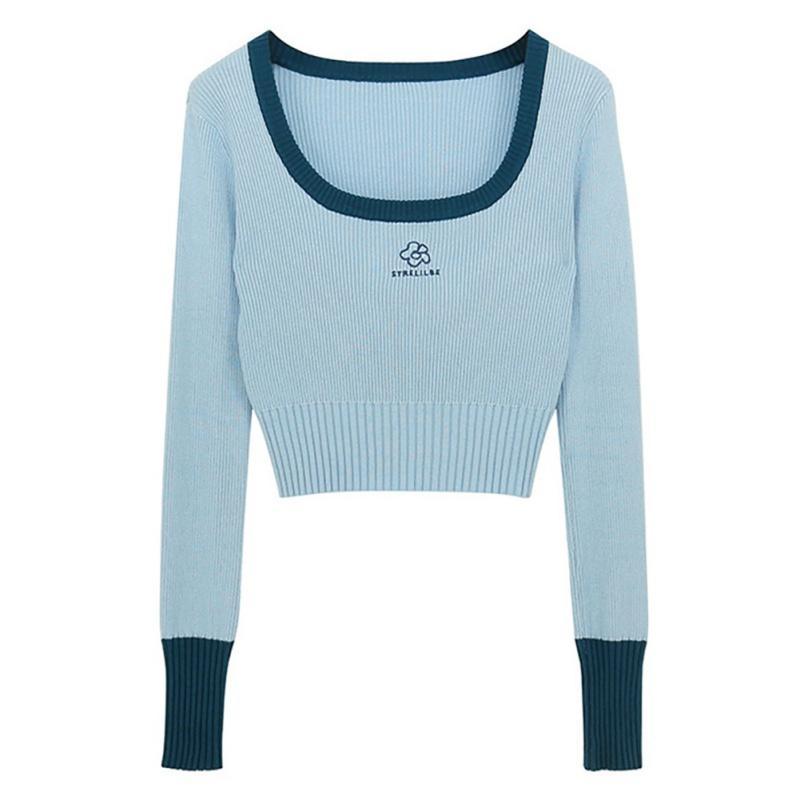 

Women Knitted Tops Korean Style Sweaters Pullover Autumn Solid O Neck Long Sleeves Casual Slim Knitwear Female Clothes, Black