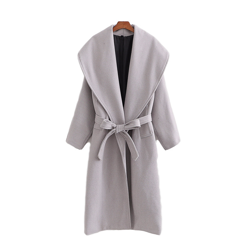 

2021 New Streetwear Bege Cinza Sarja Moda Senhoras Turn Down Collar Outercoat Causal Feminino Chique Faixas Longo Casaco Axug, Gray