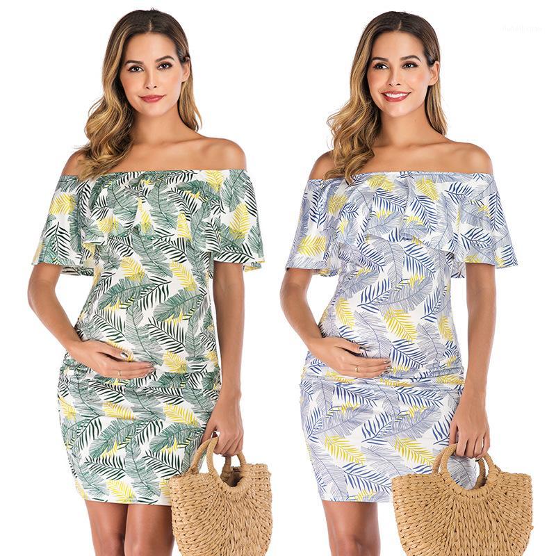 

New Maternal Dresses Pregnant Women Short Sleeves Off-shoulder Dress Pregnancy Clothes Women Large Size Shoulderless Dresse1, Green