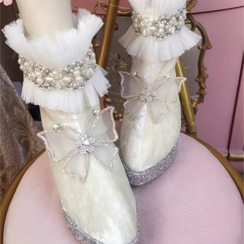 

2020 and New Winter Lace Strass Butterfly Gold Xi Shi Increased High to Thin Snow Boots V9dm