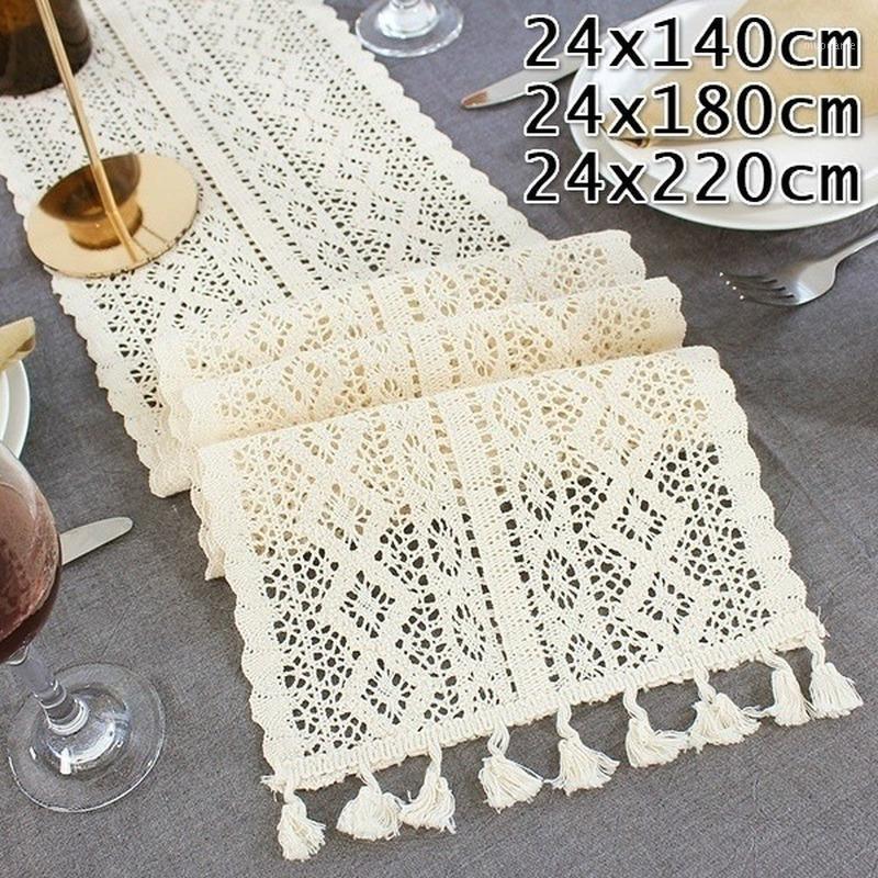 

Nordic Crochet Lace Table Runner with Tassel Hollow Tablecloth Romance Wedding Party Table Cover1, 24cmx140cm