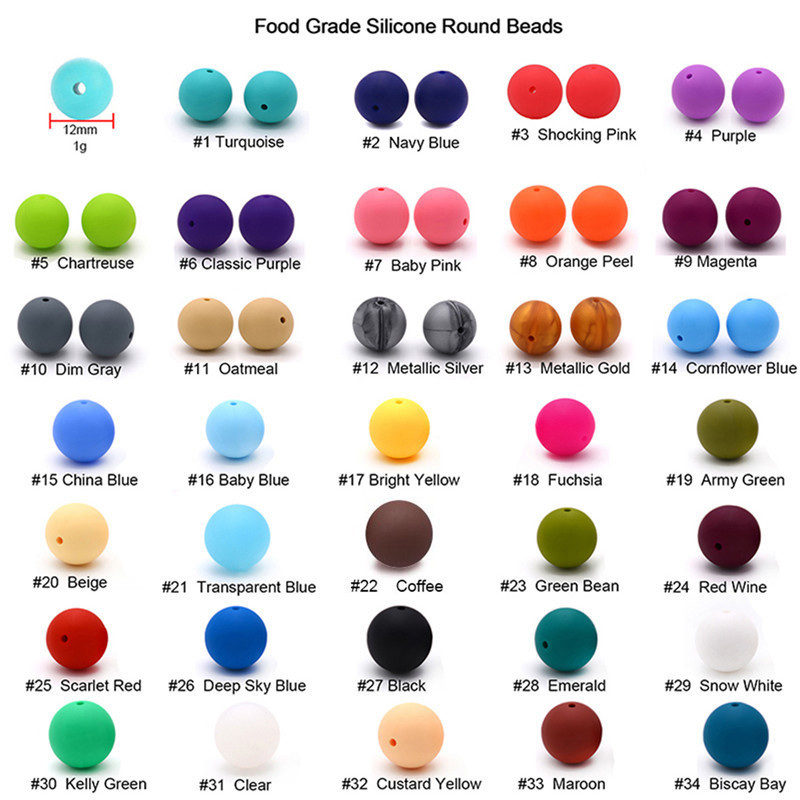 

100pcs Silicone Round Beads 12mm Eco-friendly Sensory Baby Teething Necklace Food Grade Mom Nursing DIY Jewelry Baby Teethers 201123