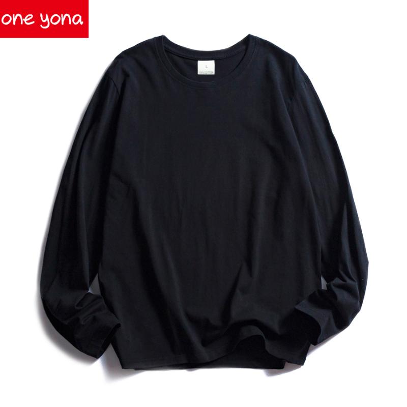 

Pure Cotton Long-sleeved T-shirt Ladies O-neck White Black Soft Casual T-shirt Top