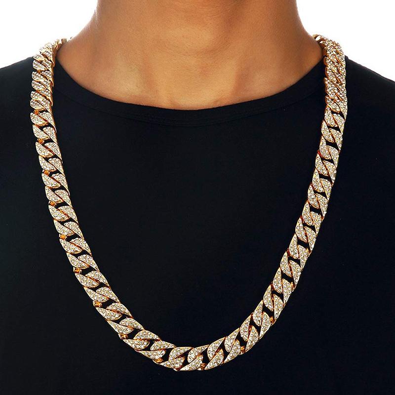 

Chains 1Pcs Trendy Necklace Jewelry Punk Rhinestone Men's Gold With Bead