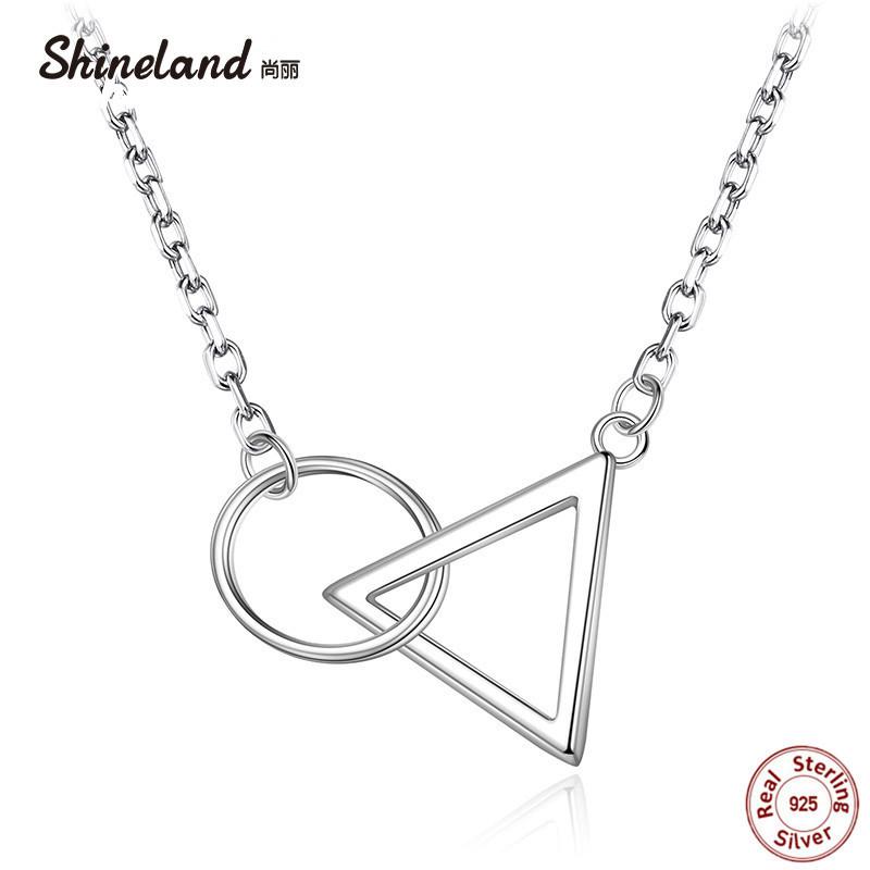 

Chains Shineland 925 Sterling Silver Simple Hollow Circle Triangles Necklaces & Pendants For Women Fashion Lady Choker Statement Bijoux