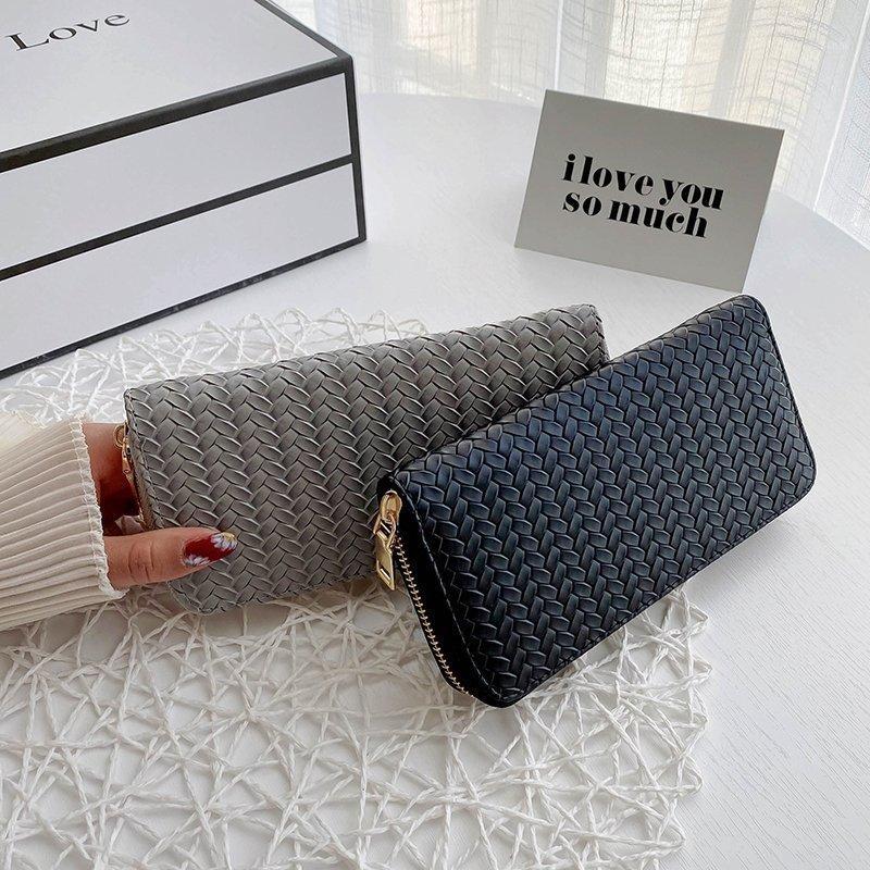 

2020 Fashion Women Weave Wallet Wrist Handle Phone Case Long Section Money Pocket Pouch Handbag Women's Purse Card Holders1, Black