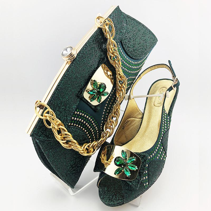 

Popular party set matching dark green high heel shoes and evening handbag set latest sandals with bag MM1111 Heel Height 7cm, As pic