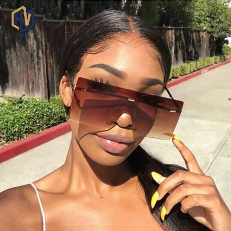 

2020 Oversized Brown Sunglasses Women Retro Vintage Sunglasses Rimless Eyewear feminino Big Shades
